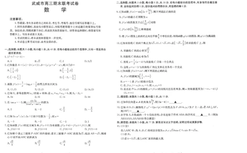 甘肃省武威市2025届高三上学期1月期末联考数学_2025年1月_250113甘肃省武威市2025届高三上学期1月期末联考（全科）_甘肃省武威市2025届高三上学期1月期末联考数学