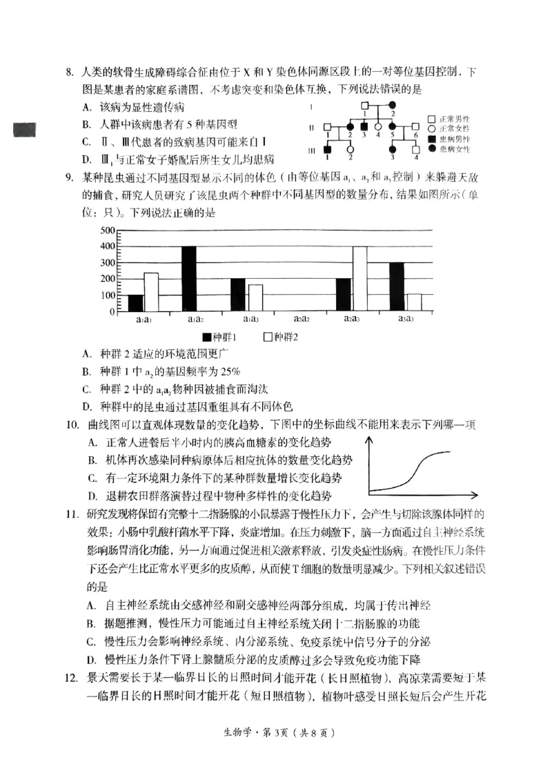 四川省巴中市普通高中2022级&ldquo;一诊&rdquo;考试生物_2025年2月_250221四川省巴中市普通高中2024-2025学年高三下学期一诊考试（全科）