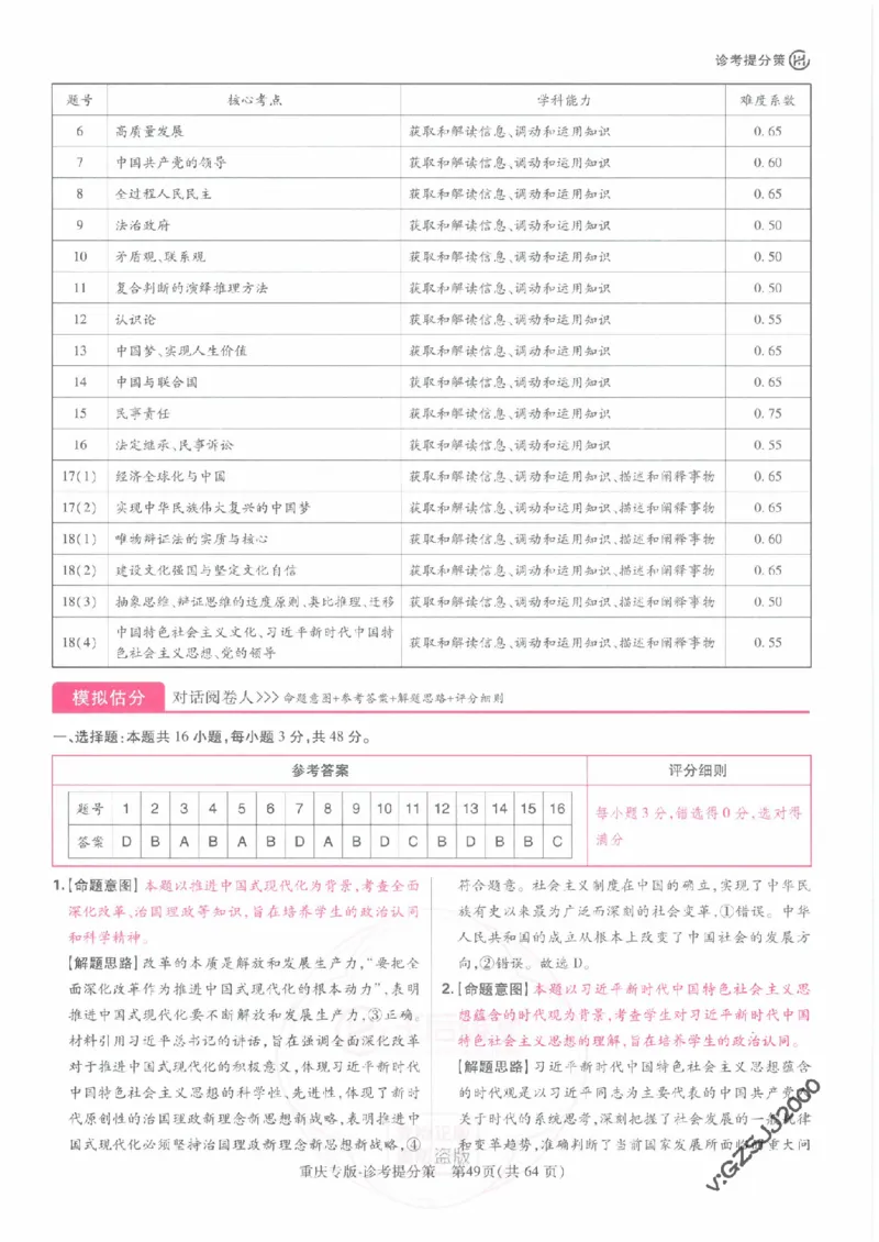2024年王后雄高考押题预测卷重庆物化生政史地答案_2024高考押题卷_22024王hou雄_王后雄高考押题预测卷（重庆，甘肃，湖北，广东，海南，辽宁）_答案
