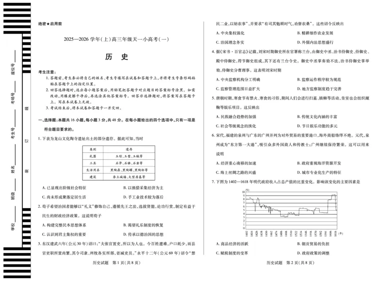 河南省2025-2026学年（上）高三年级天一小高考（一）历史_2025年10月_251028超清原版：天一大联考&middot;河南省2025-2026学年（上）高三年级天一小高考（一）（全科）