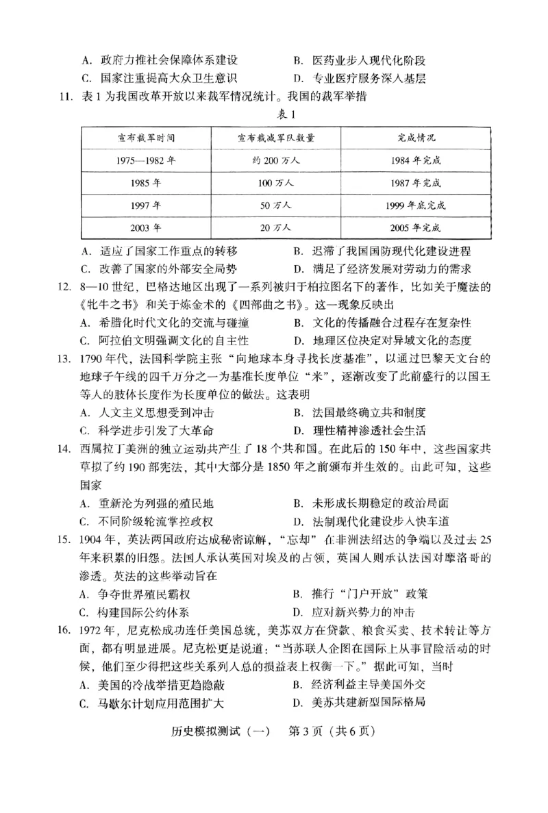 广东省2025年普通高等学校招生全国统一考试模拟测试（一）历史_2025年3月_250320广东省2025年普通高等学校招生全国统一考试模拟测试（一）（广东一模）（全科）