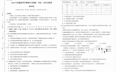 2023高徒点睛卷（老教材）理科综合试卷(1)_2023高考押题卷_2023高徒点睛卷（老教材）理