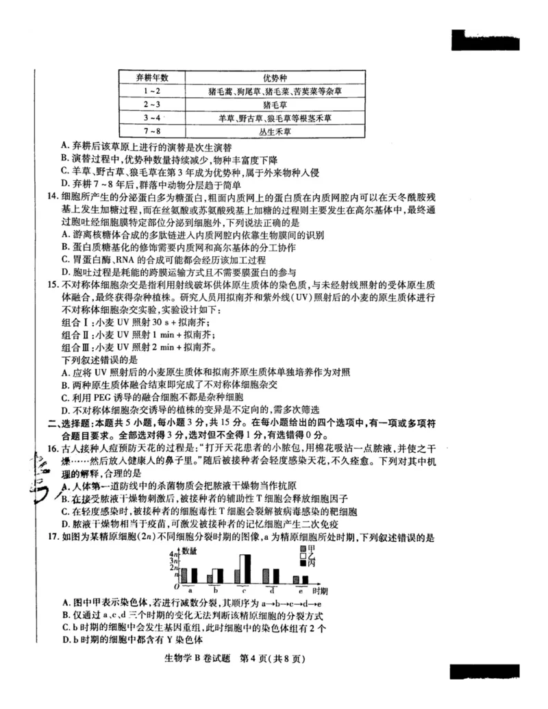 2024天星押题密卷《生物B卷》_2024高考押题卷_12024天星全系列_黑龙江版_生物