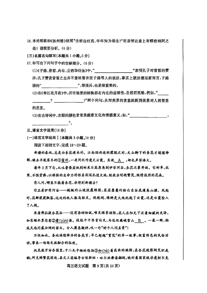 山东省滨州市2025届高三下学期第二次模拟考试语文_2025年5月_250514山东省滨州市2025届高三下学期第二次模拟考试（滨州二模）（全科）