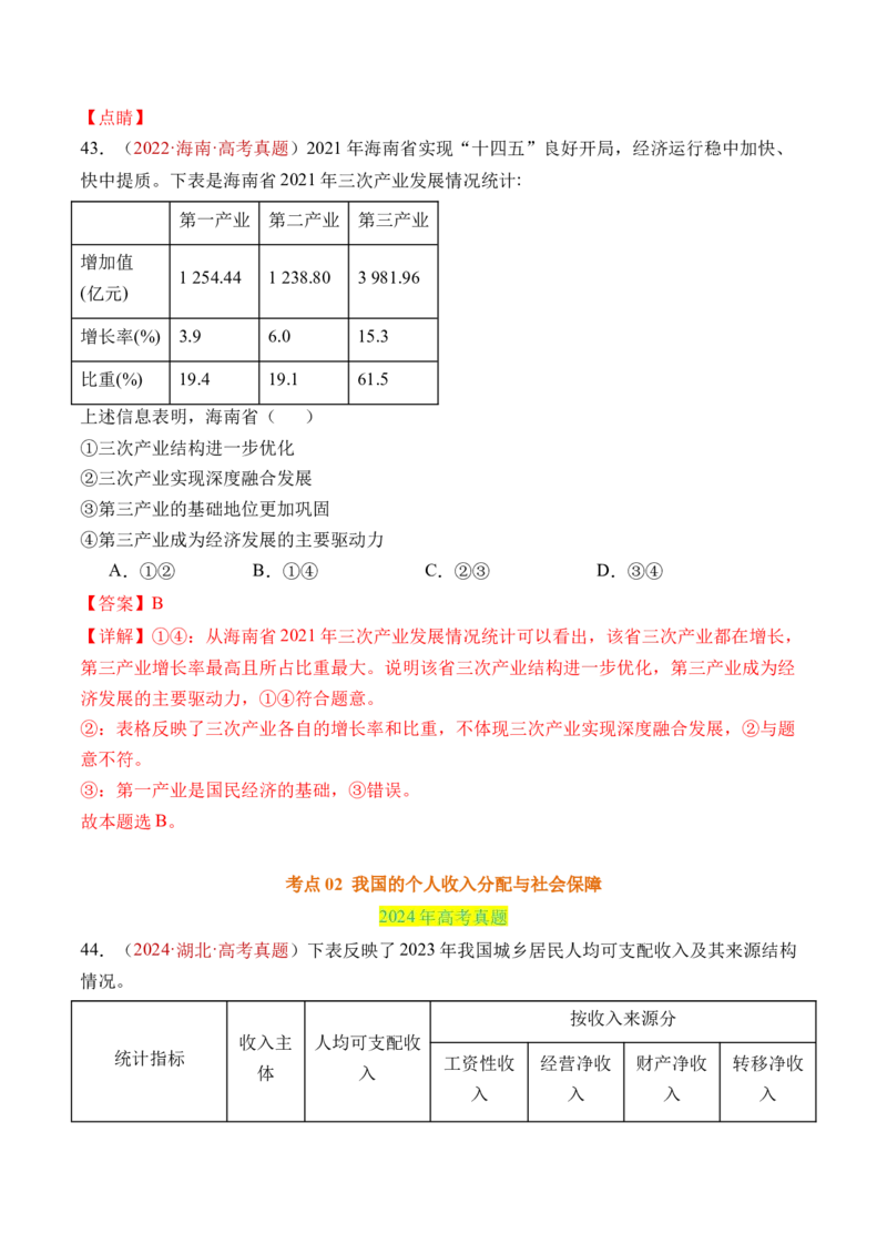 专题03经济发展与社会进步-三年（2022-2024）高考政治真题分类汇编（教师卷）_近10年高考真题汇编（必刷）_十年（2014-2024）高考政治真题分项汇编（全国通用）