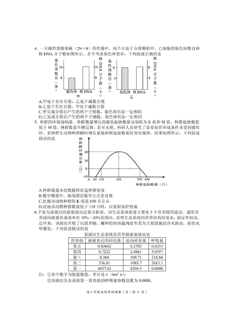 安徽省黄山市、宣城市2025届高三下学期毕业班质量检测（二模）生物试卷（图片版）_2025年4月_250415安徽省宣城市黄山市2025届高三4月第二次模拟（全科）