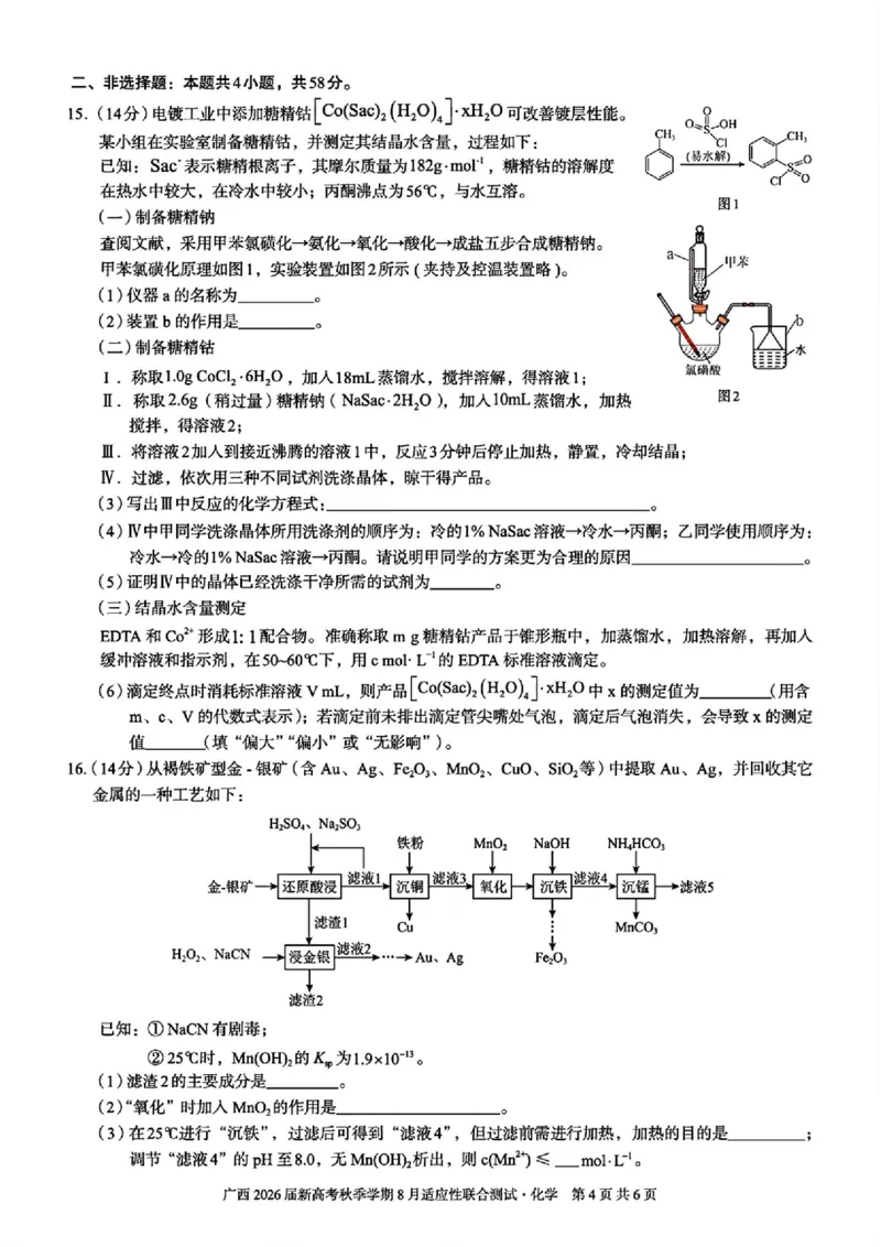 广西2026届新高考秋季学期8月适应性联合测试化学+答案_2025年8月_250821邕衡教育&middot;名校联盟广西2026届新高考秋季学期8月适应性联合测试（全科）