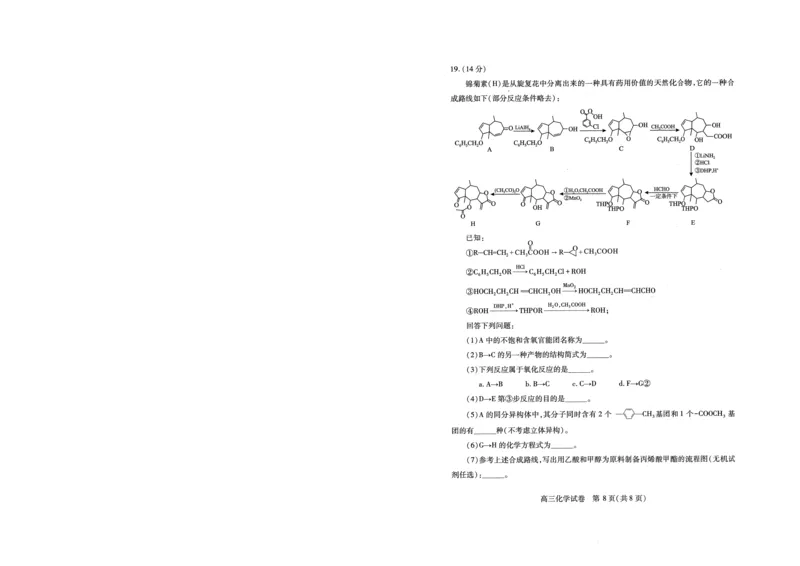 湖北省2025届高三（4月）调研模拟考试化学A4_2025年4月_250417第十届湖北省2025届高三（4月）调研模拟考试（全科）_湖北省2025届高三（4月）调研模拟考试化学