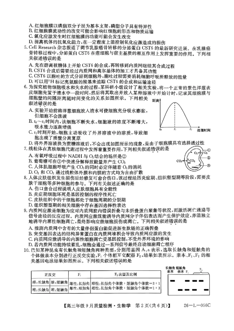 生物_2025年9月_250926河北省2025-2026学年高三上学期9月质量检测（26-L-056C）_河北省2025-2026学年高三上学期9月质量检测生物