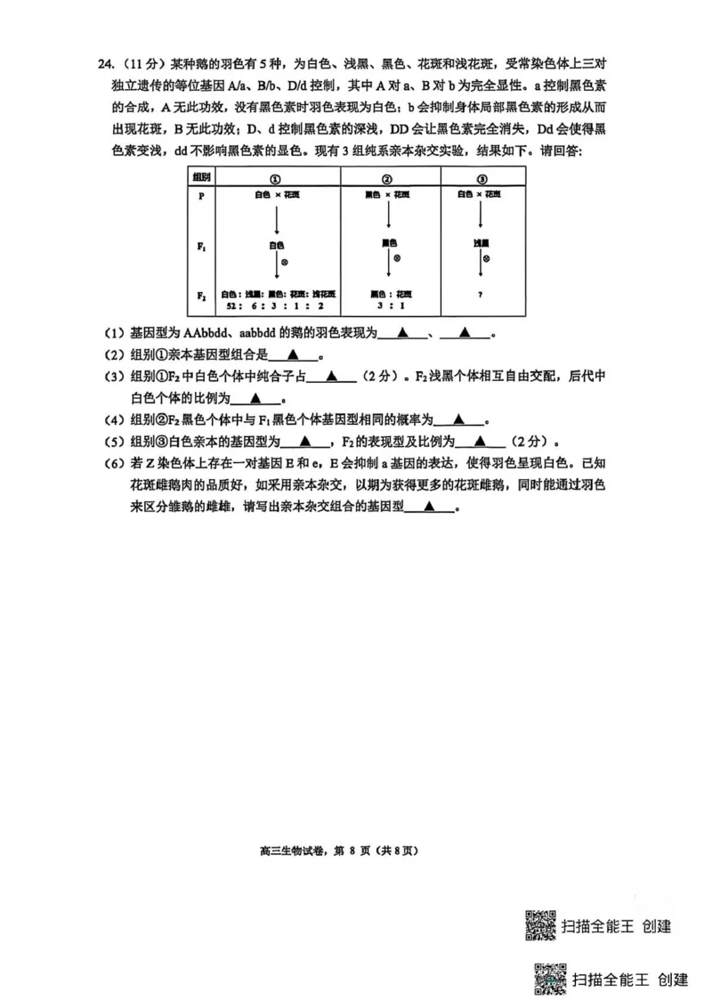 江苏省南通市海安市2025-2026学年高三上学期期初考试生物试卷（含答案)_2025年9月_250911江苏省南通市海安市2025-2026学年高三上学期开学（全科）