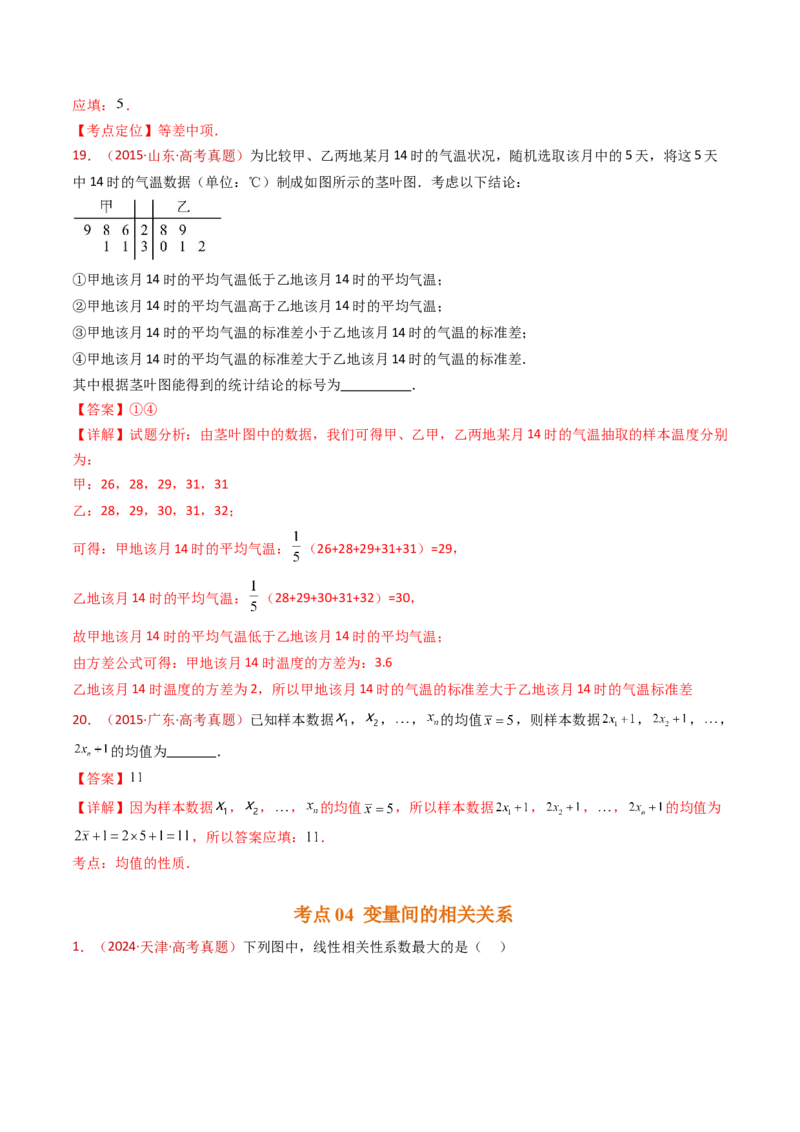 专题06统计与数字特征小题综合（教师卷）-十年（2015-2024）高考真题数学分项汇编（全国通用）_近10年高考真题汇编（必刷）_十年（2015-2024）高考数学真题分类汇编（全国通用）