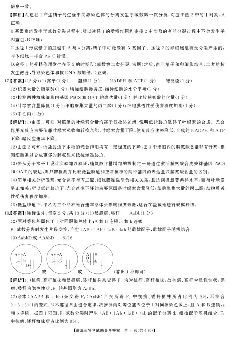高三生物答案_2025年4月_2504192025届湖南天壹名校联盟高三4月大联考（娄底4月二模）（全科）_湖南省娄底市2025届高三下学期第二次模拟考试生物试题（含答案）