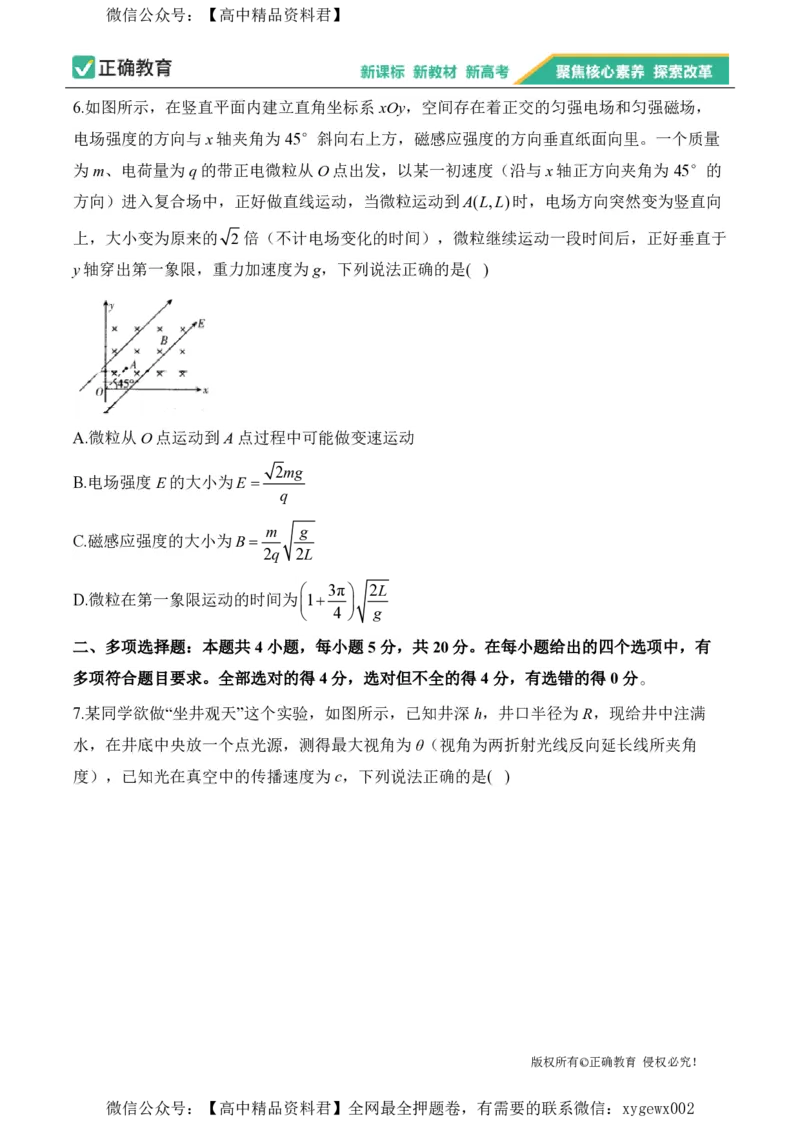 2024届明日之星高考物理精英模拟卷湖南版_2024高考押题卷_72024正确教育全系列_2024明日之星全系列_（新高考）2024《明日之星&middot;高考精英模拟卷》（九科全）各一套
