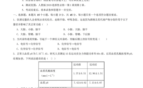 高二生物第一次月考卷单选版测试范围：人教版2019选择性必修1第1章~第2章（考试版）_1多考区联考试卷_2510142025-2026学年高二生物上学期第一次月考试题