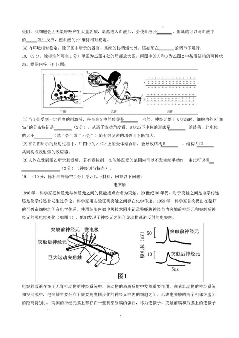 高二生物第一次月考卷单选版测试范围：人教版2019选择性必修1第1章~第2章（考试版）_1多考区联考试卷_2510142025-2026学年高二生物上学期第一次月考试题