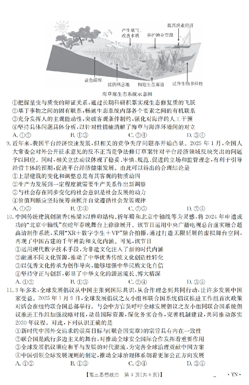 金太阳25-4001C云南省2025届高三下学期3月百万大联考政治_2025年3月_250327云南省金太阳2025届高三下学期3月百万大联考（25-4001C）（全科）