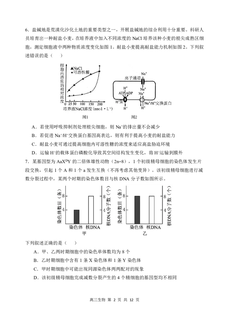 哈三中2024-2025学年度上学期高三学年期末考试生物_2025年1月_250117黑龙江省哈尔滨市第三中学校2024-2025学年高三上学期期末考试（全科）