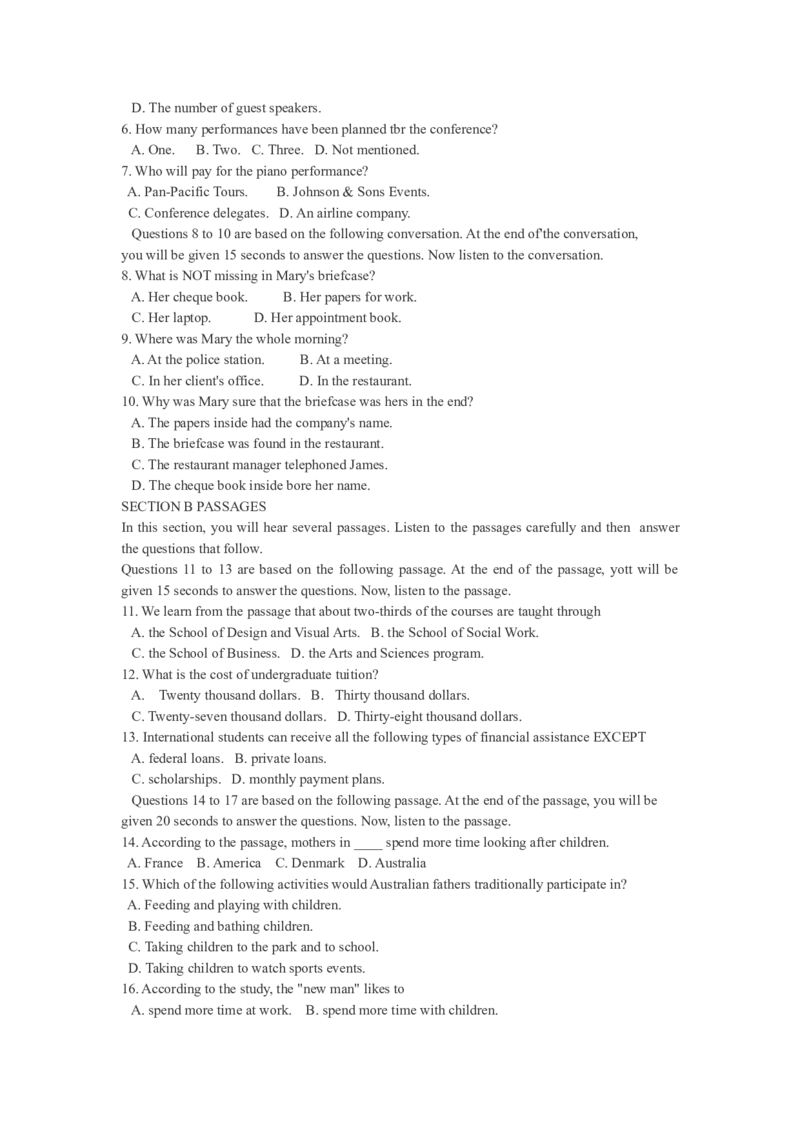 2010年英语专业四级考试真题及答案_2025专四专八真题及备考资料_2009-2024专四真题+备考资料_历年2009-2023专四真题及答案PDF_专四老题型