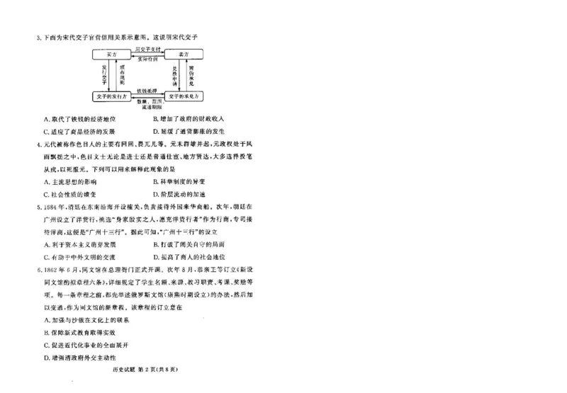 湘豫名校联考2024-2025学年高三下学期第四次模拟考试历史试卷_2025年5月_250527湘豫名校联考2024-2025学年高三下学期第四次模拟考试（全科）