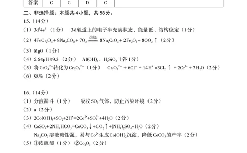 江西省南昌市高三2025届高三第二次模拟考试化学答案_2025年4月_250411江西省南昌市高三2025届高三第二次模拟考试（南昌二模）（全科）