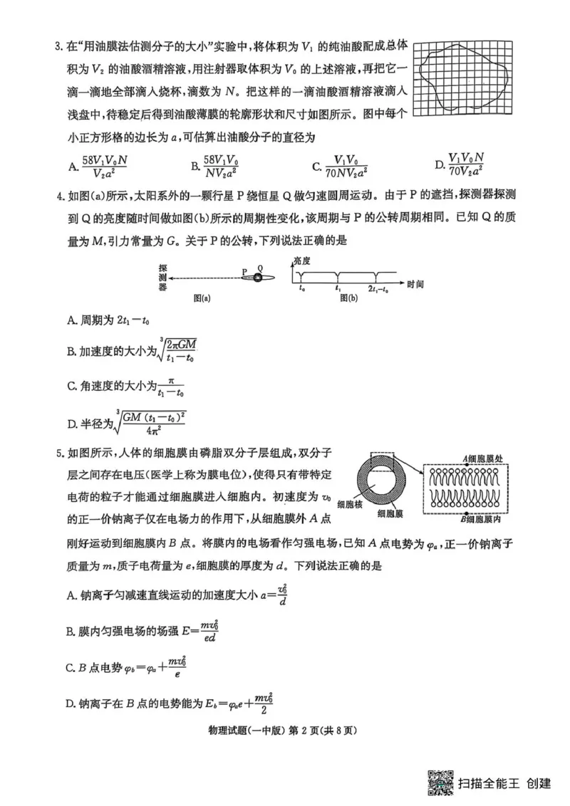 湖南省长沙市第一中学2024-2025学年高三下学期月考（七）物理试题_2025年3月_250323湖南省长沙市第一中学2024-2025学年高三下学期月考（七）