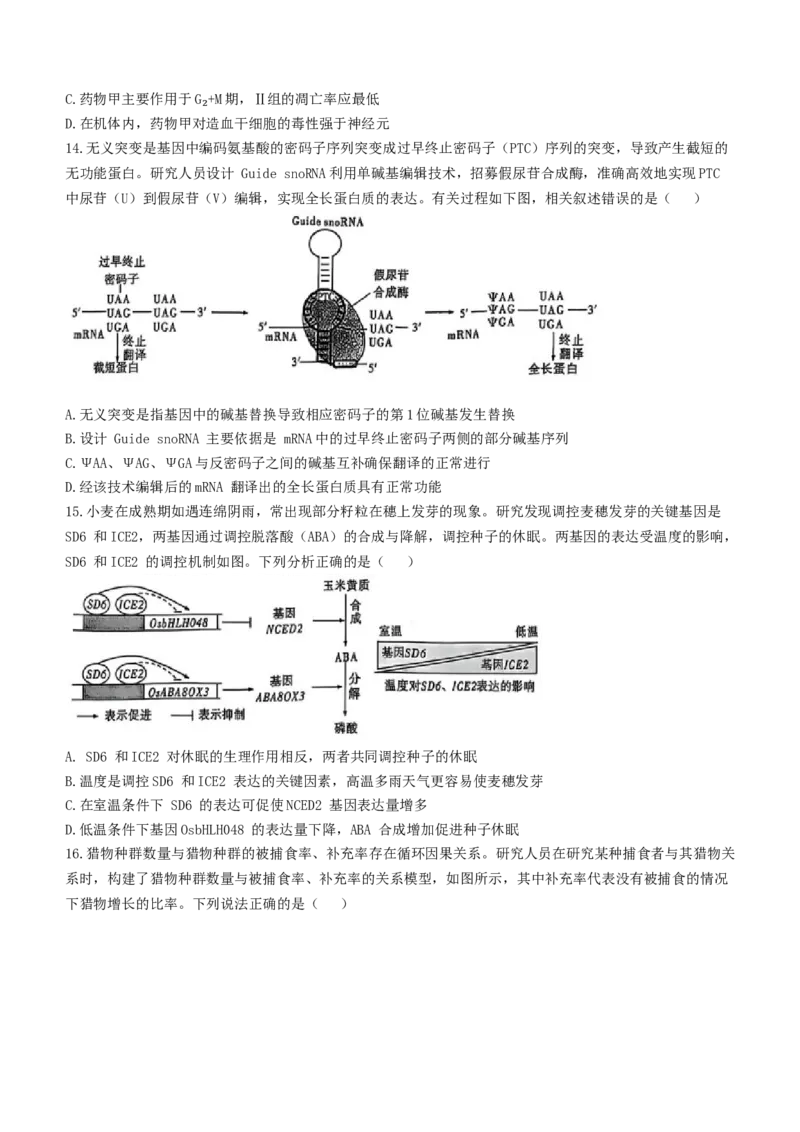 湖南省长沙市湖南师范大学附属中学2024-2025学年高三下学期月考（七）生物试题（有答案）_2025年3月_250329湖南省长沙市湖南师范大学附属中学2024-2025学年高三下学期月考（七）