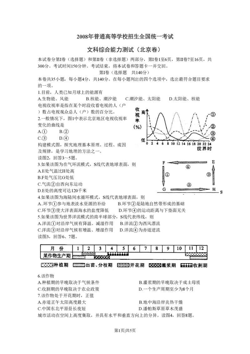 2008年高考地理试卷（北京）（空白卷）_地理历年高考真题_新&middot;PDF版2008-2025&middot;高考地理真题_地理（按年份分类）2008-2025_2008&middot;地理高考真题