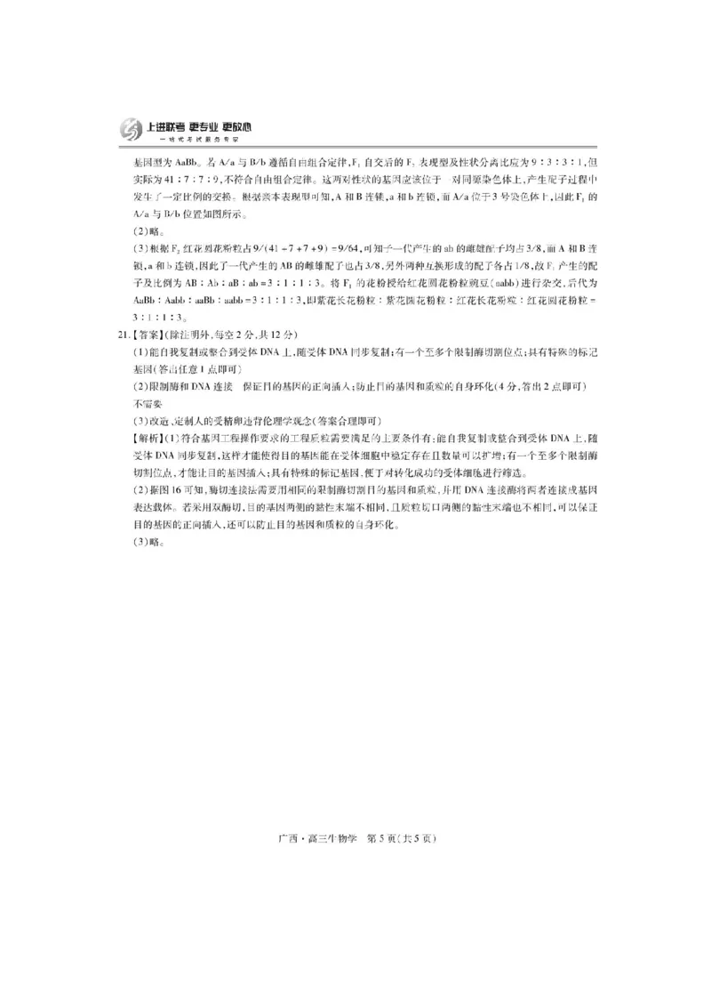 广西2025届高三下学期开学考（上进联考）生物+答案_2025年2月_250208广西2025届高三下学期开学考（上进联考）