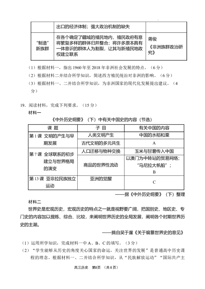 海南省文昌中学2024-2025学年高三下学期第五次月考（4月）历史_2025年4月_250424海南省文昌中学2024-2025学年高三下学期第五次月考（4月）（全科）