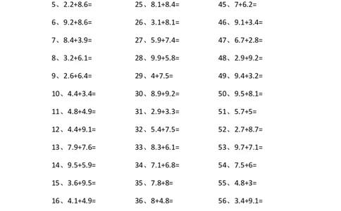 1位小数+1位小数第21~40篇_编码0121-6年级数学口算计算_口算题（适合4年级）_小数-加法（160篇）_（小数）1位小数+1位小数（100篇）