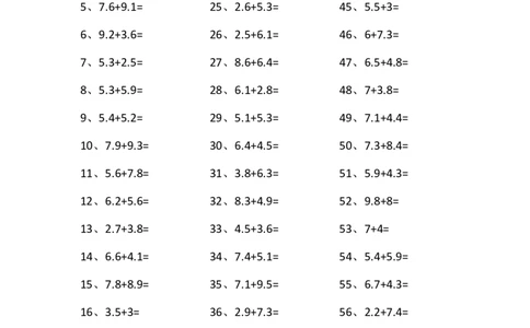 1位小数+1位小数第21~40篇_编码0121-6年级数学口算计算_口算题（适合4年级）_小数-加法（160篇）_（小数）1位小数+1位小数（100篇）