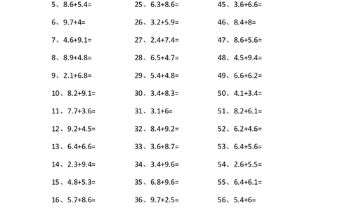 1位小数+1位小数第21~40篇_编码0121-6年级数学口算计算_口算题（适合4年级）_小数-加法（160篇）_（小数）1位小数+1位小数（100篇）