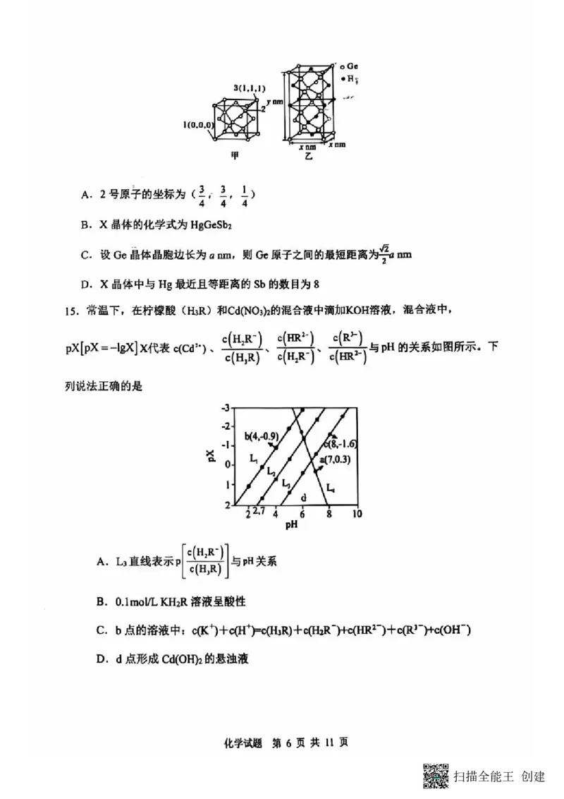 陕西省渭南市2025届高三上学期教学质量检测（Ⅰ）化学_2025年1月_250118陕西省渭南市2025届高三上学期教学质量检测（Ⅰ）