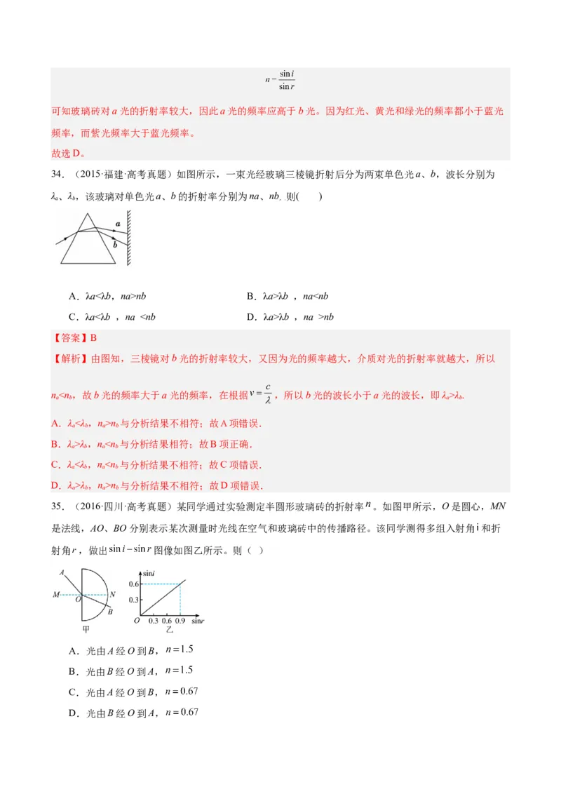 专题62几何光学（一）（解析卷）-十年（2014-2023）高考物理真题分项汇编（全国通用）_近10年高考真题汇编（必刷）_十年（2014-2024）高考物理真题分项汇编（全国通用）