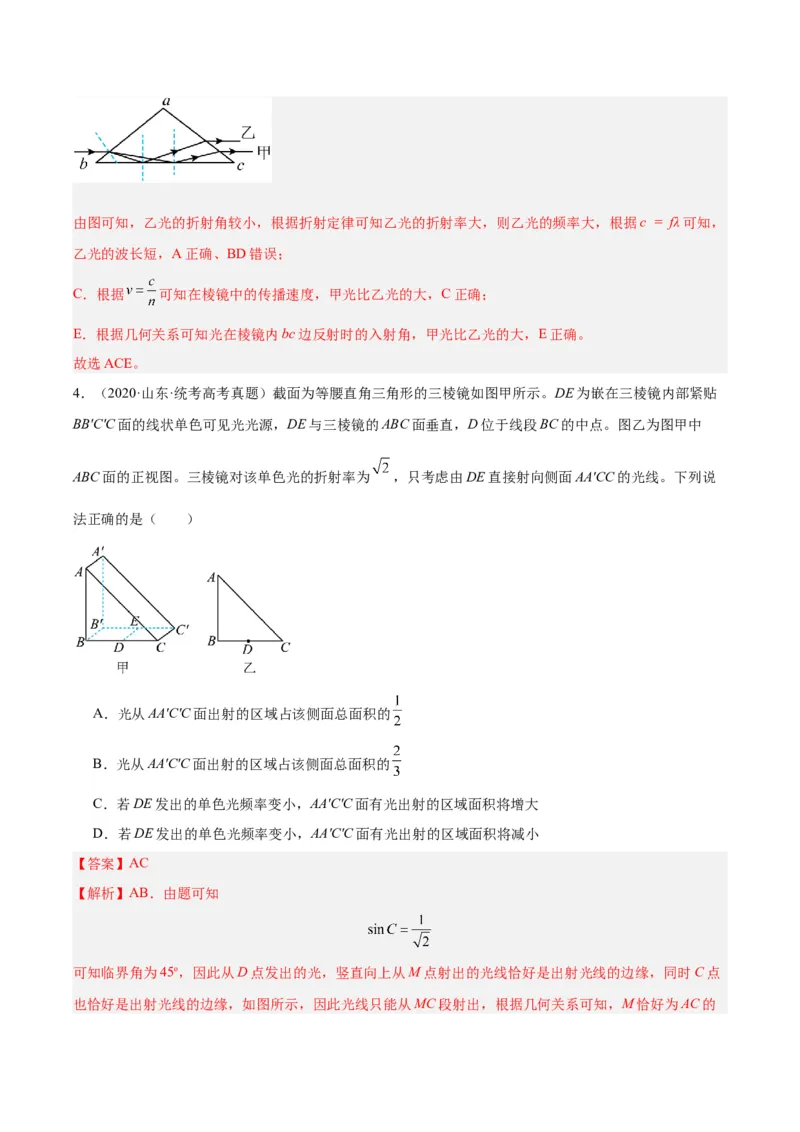 专题62几何光学（一）（解析卷）-十年（2014-2023）高考物理真题分项汇编（全国通用）_近10年高考真题汇编（必刷）_十年（2014-2024）高考物理真题分项汇编（全国通用）