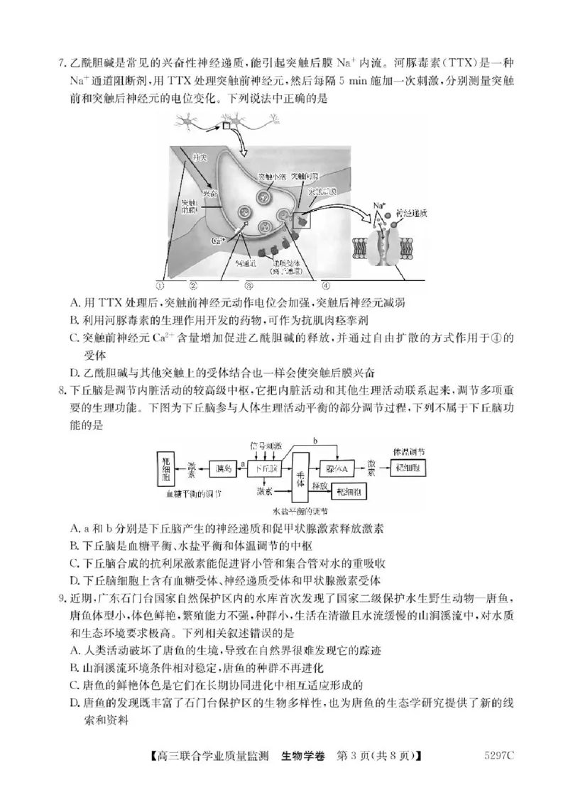 广东省2025届高三下学期&ldquo;百日冲刺&rdquo;联合学业质量监测生物试题+答案_2025年2月_250222广东省2025届高三下学期&ldquo;百日冲刺&rdquo;联合学业质量监测（全科）