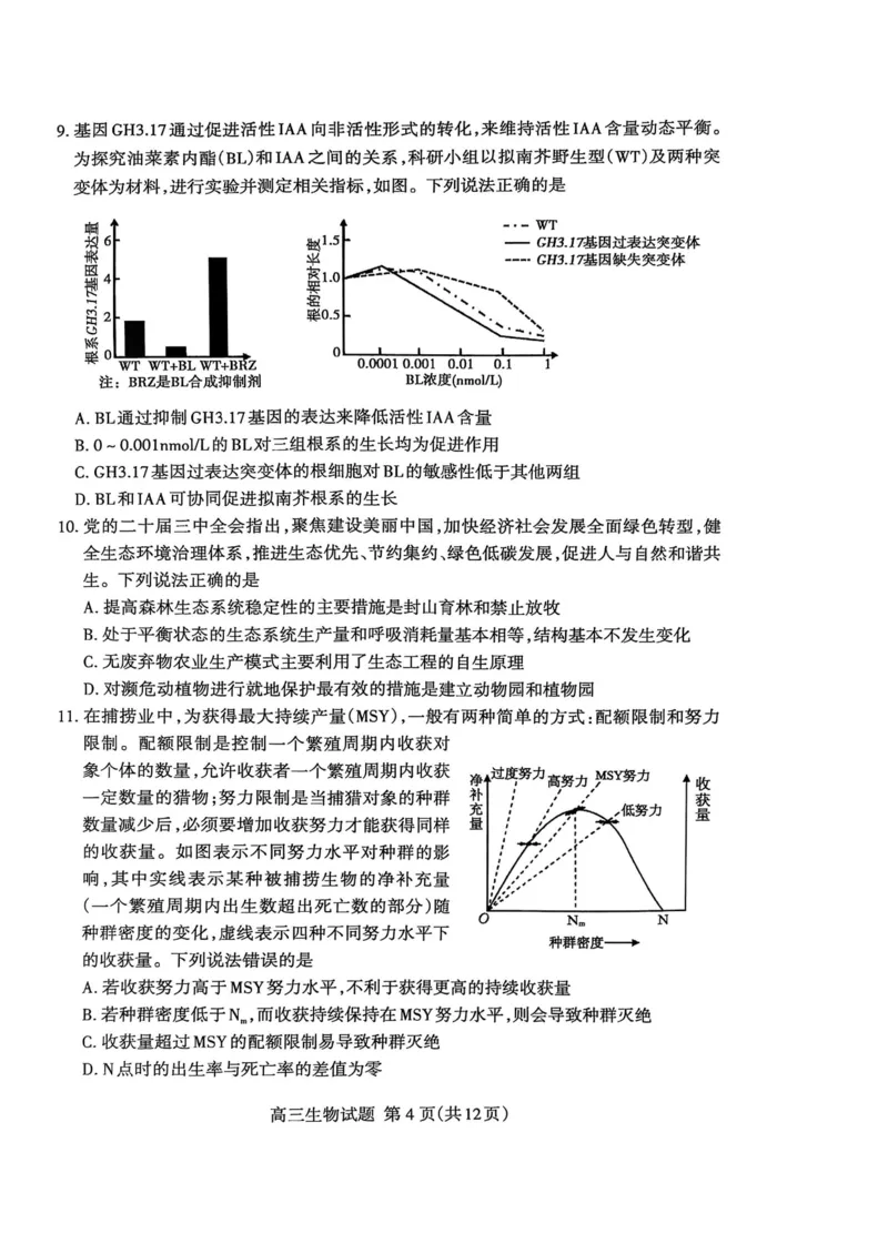 生物试题_2025年3月_250308山东省泰安市2025届高三一轮检测（泰安一模）（全科）_山东省泰安市2025届高三一轮检测（泰安一模）生物