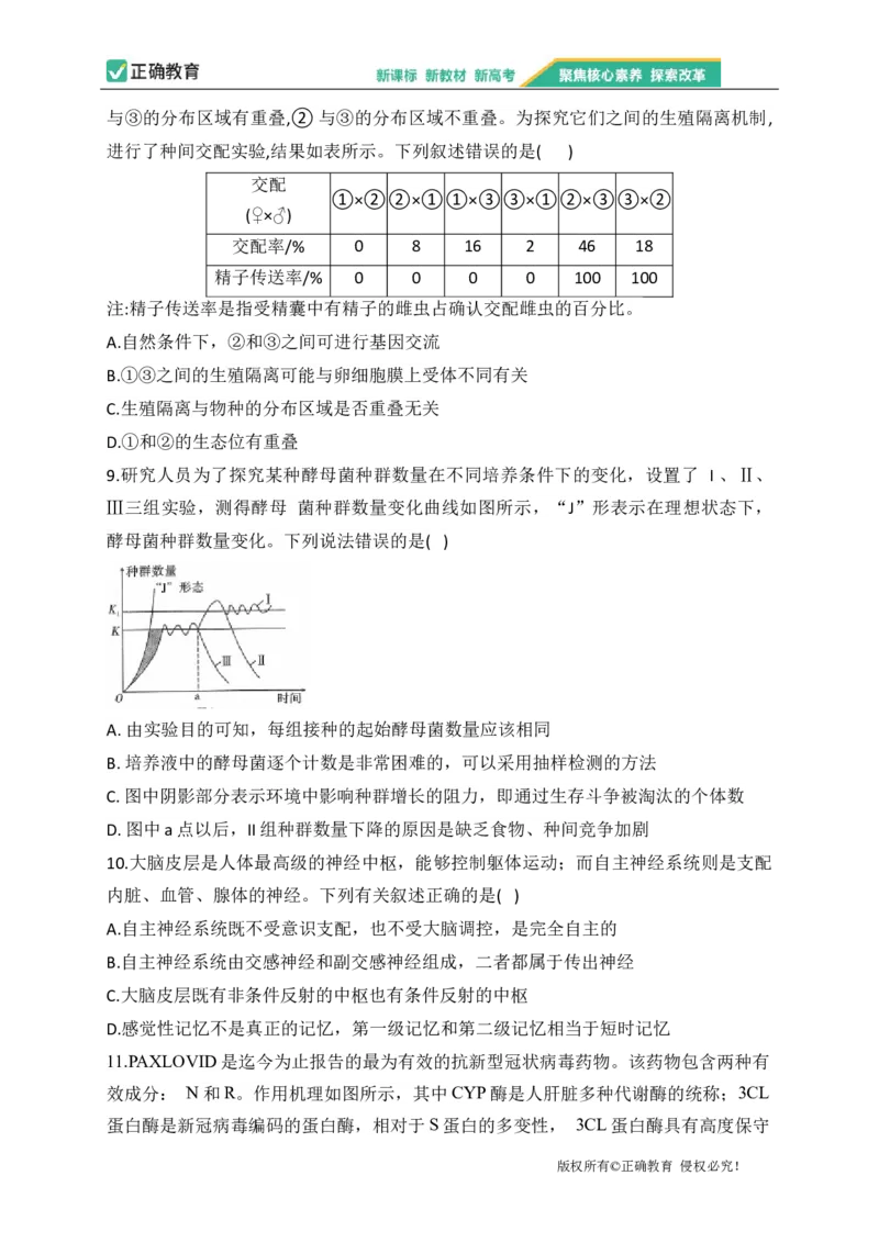 2023届新高考生物金榜猜题卷江苏专版_2023高考押题卷_正确教育金榜猜题卷_（新高考）正确教育丨金榜猜题卷_新高考生物