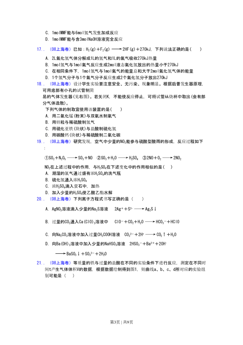 2008年高考化学试卷（上海）（空白卷）_化学历年高考真题_新&middot;PDF版2008-2025&middot;高考化学真题_化学（按试卷类型分类）2008-2025_自主命题卷&middot;化学（2008-2025）_上海自主命题&middot;化学（2008-2025）