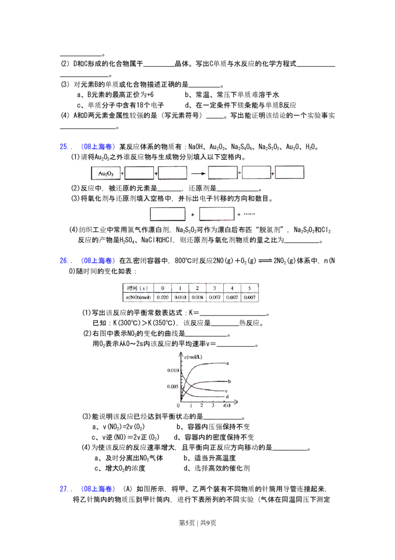 2008年高考化学试卷（上海）（空白卷）_化学历年高考真题_新&middot;PDF版2008-2025&middot;高考化学真题_化学（按试卷类型分类）2008-2025_自主命题卷&middot;化学（2008-2025）_上海自主命题&middot;化学（2008-2025）