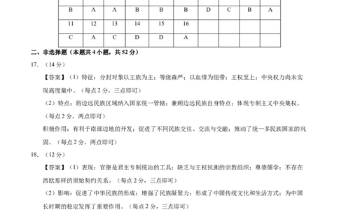 高二历史第一次月考卷01（参考答案）（新高考通用）(1)_1多考区联考_0920（新高考通用）黄金卷：2024-2025学年高二上学期第一次月考（含答题卡word解析版）