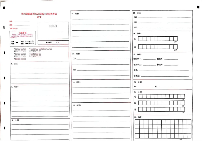 四川省（蓉城名校联盟）新高考2022级高三适应性考试语文答题卡_2025年5月_250516四川省（蓉城名校联盟）新高考2022级高三适应性考试（全科）