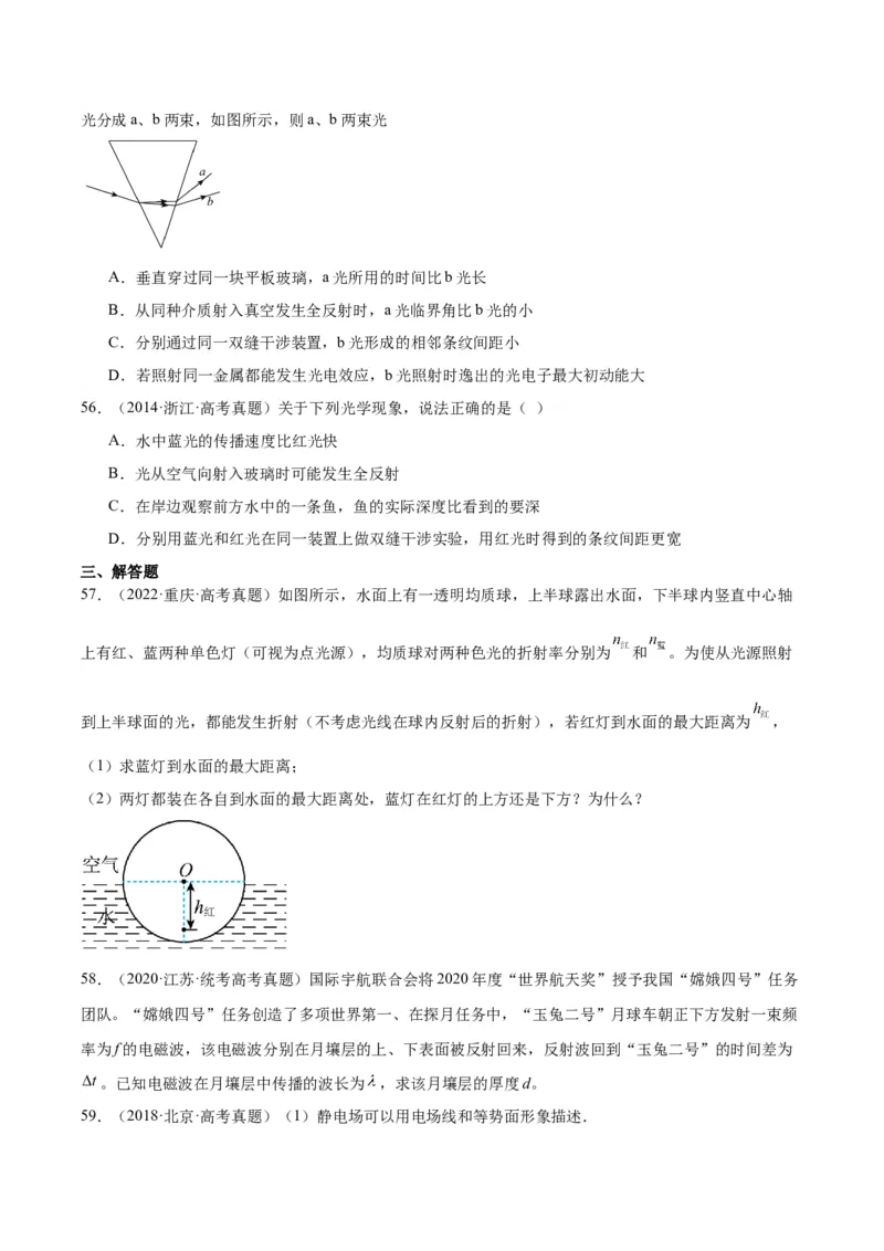 专题64物理光学（原卷卷）-十年（2014-2023）高考物理真题分项汇编（全国通用）_近10年高考真题汇编（必刷）_十年（2014-2024）高考物理真题分项汇编（全国通用）