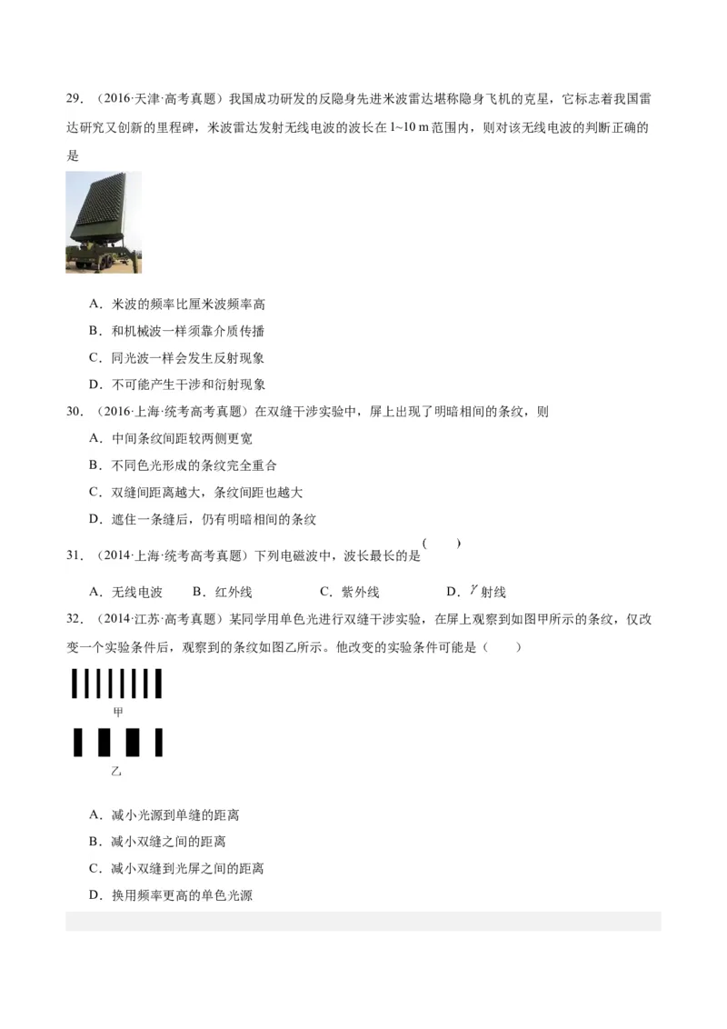 专题64物理光学（原卷卷）-十年（2014-2023）高考物理真题分项汇编（全国通用）_近10年高考真题汇编（必刷）_十年（2014-2024）高考物理真题分项汇编（全国通用）