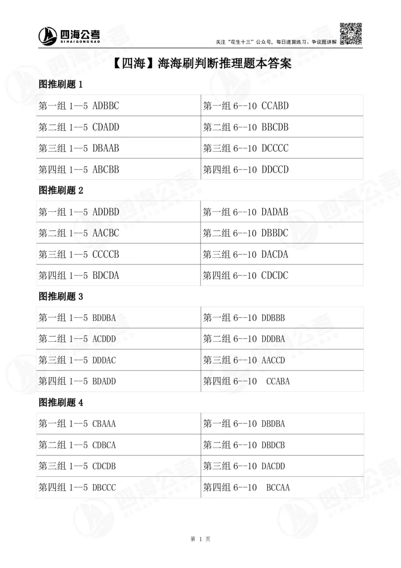 四海26海海刷判断推理题本-答案汇总(最新版）_2026考公资料_（01）花生十三_04刷题班2026年省考四海行测2000题海海刷(1)_02.判断推理刷题_答案