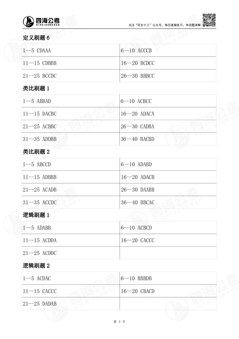 四海26海海刷判断推理题本-答案汇总(最新版）_2026考公资料_（01）花生十三_04刷题班2026年省考四海行测2000题海海刷(1)_02.判断推理刷题_答案