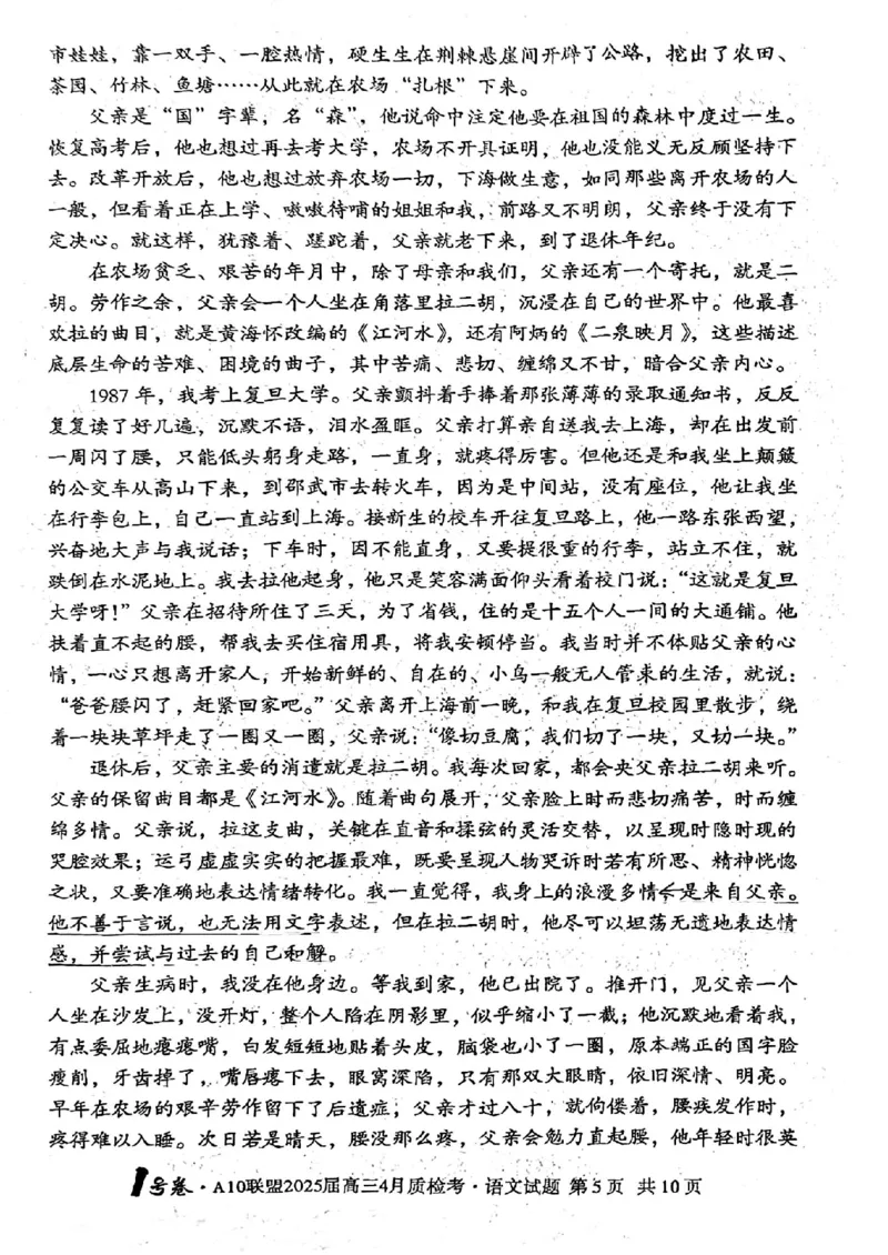 语文试题_2025年4月_250418安徽省A10联盟2025届高三4月质检考