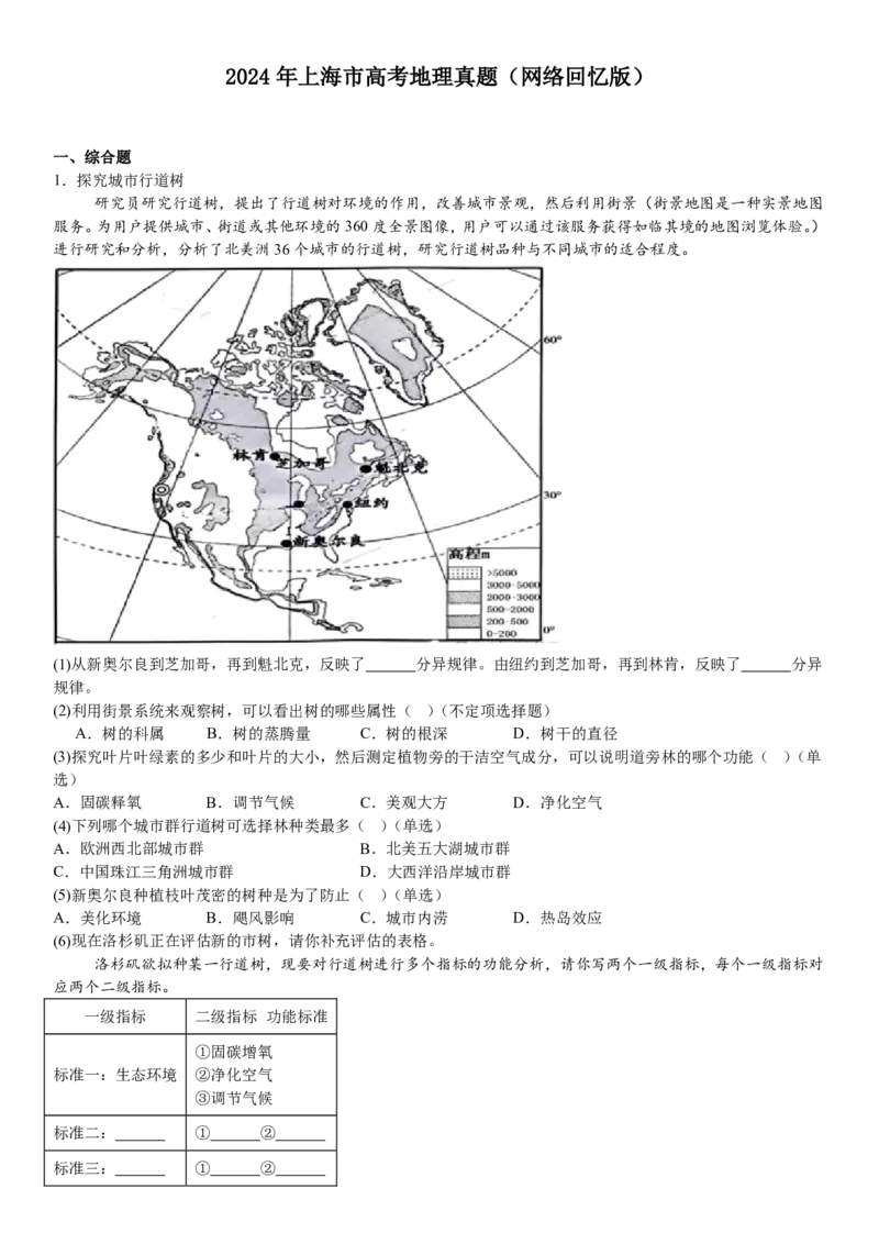 上海地理-试题-p_近10年高考真题汇编（必刷）_2024年高考真题_高考真题（截止6.29）_上海卷（5科）
