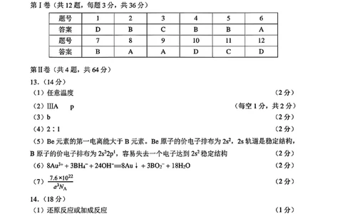 天津市南开区2024-2025学年度第二学期高三年级质量监测（一）化学答案_2025年4月_250406天津市南开区2024-2025学年度第二学期高三年级质量监测（一）（全科）