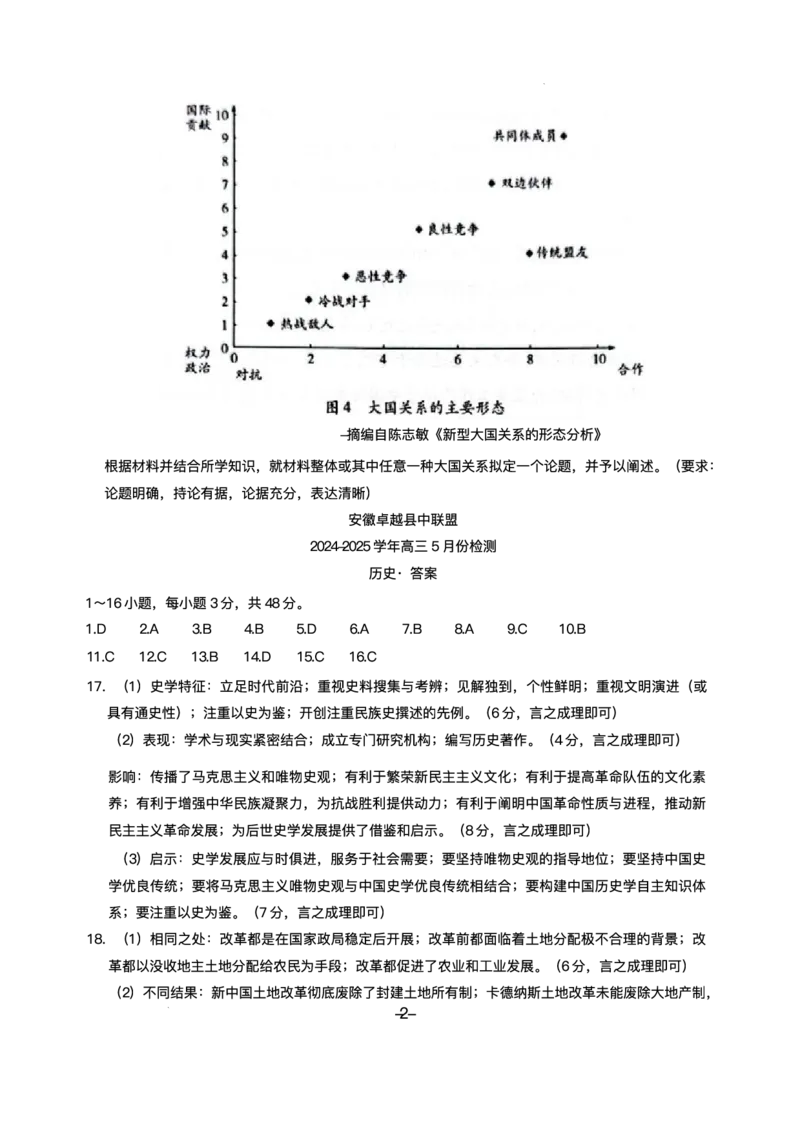 安徽卓越县中联盟2024&mdash;2025学年高三下学期5月份检测历史试题+答案_2025年5月_250508安徽省卓越县中联盟2024-2025学年高三下学期5月检测